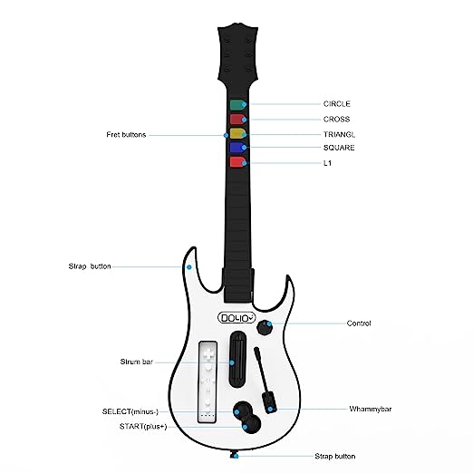 DOYO Wii Guitar Hero, Wireless White Game Guitar for Wii Guitar Hero and Rock Band Games (Excluding Rock Band 1) - guitar hero wii Bundle Nintendo Wii, guitar hero Guitar for Wii Only