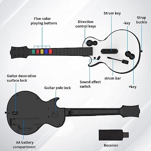 DOYO PC Guitar Hero Controller, Wireless PS3 Guitar Hero with Dongle for PC,Playstation 3 Guitar Hero Rock Band Would Tour Clone Hero Games