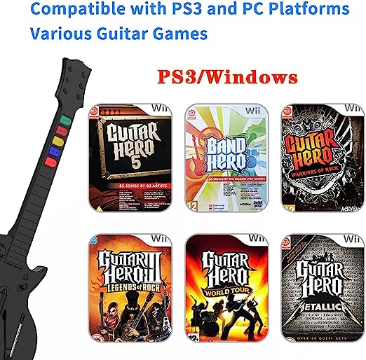 DOYO PC Guitar Hero Controller, Wireless PS3 Guitar Hero with Dongle for PC,Playstation 3 Guitar Hero Rock Band Would Tour Clone Hero Games