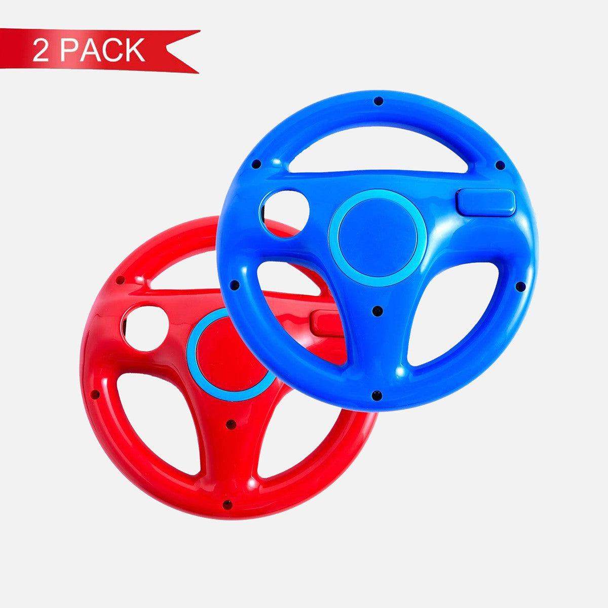 DOYO 2 Pack Steering Wheel for wii Controller 360 Degree Rotation Mario Kart Racing Game Steering Wheel (Red & Blue) - DOYO Game