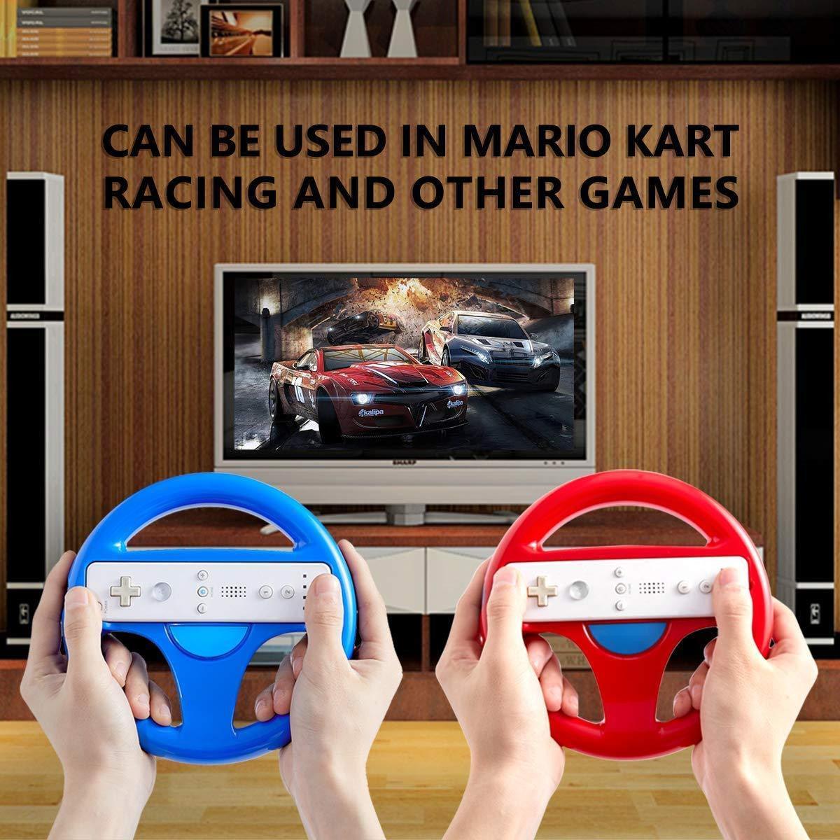 DOYO 2 Pack Steering Wheel for wii Controller 360 Degree Rotation Mario Kart Racing Game Steering Wheel (Red & Blue) - DOYO Game