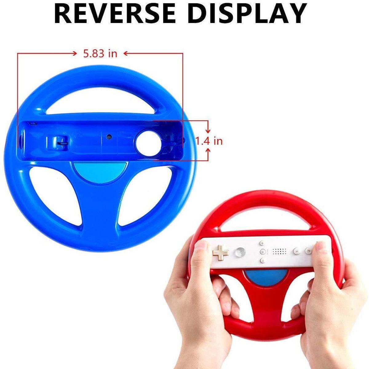 DOYO 2 Pack Steering Wheel for wii Controller 360 Degree Rotation Mario Kart Racing Game Steering Wheel (Red & Blue) - DOYO Game