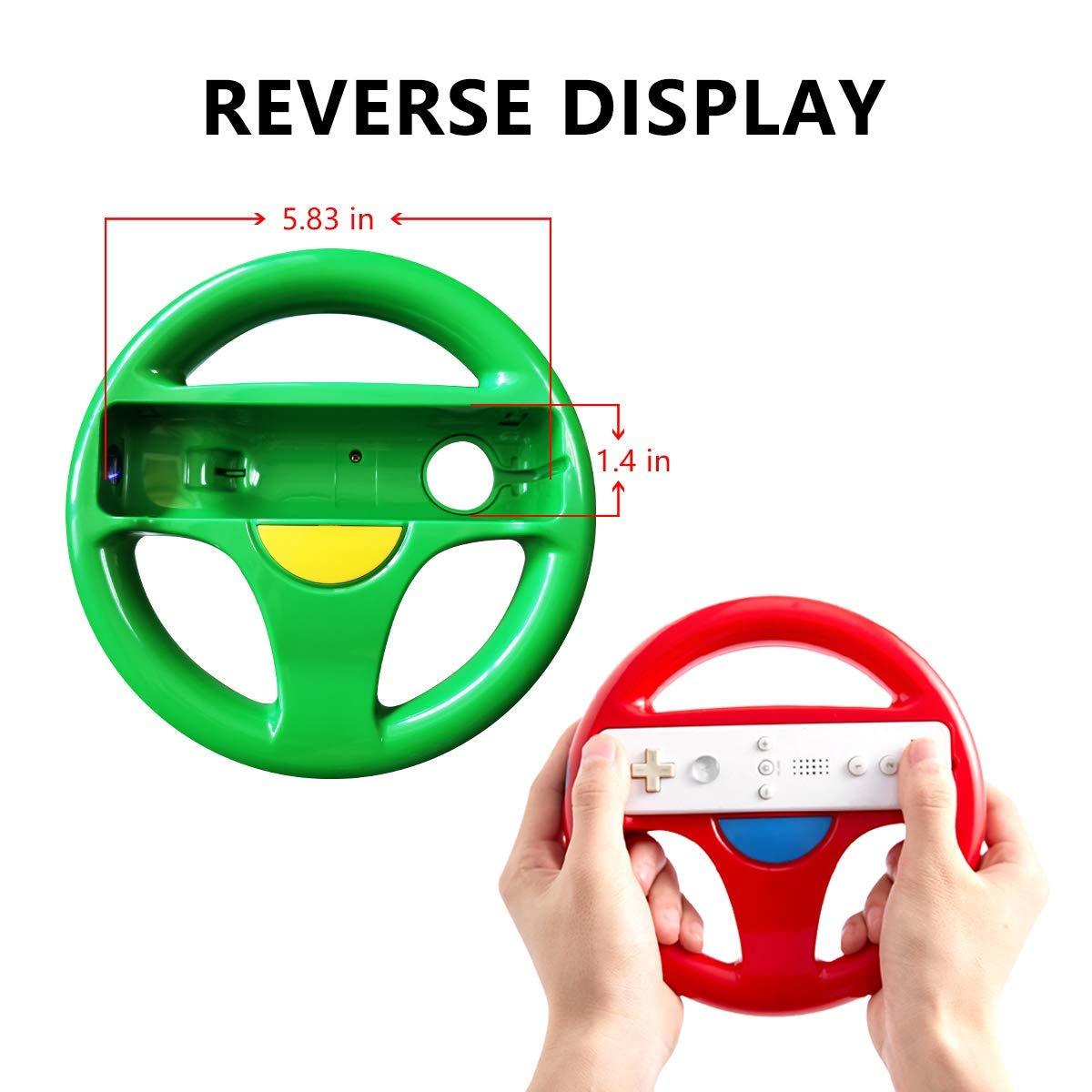 DOYO 2 Pack Wii steering wheel 360 Degree Rotation Mario Kart Racing Game Steering Wheel (Red & Green) - DOYO Game