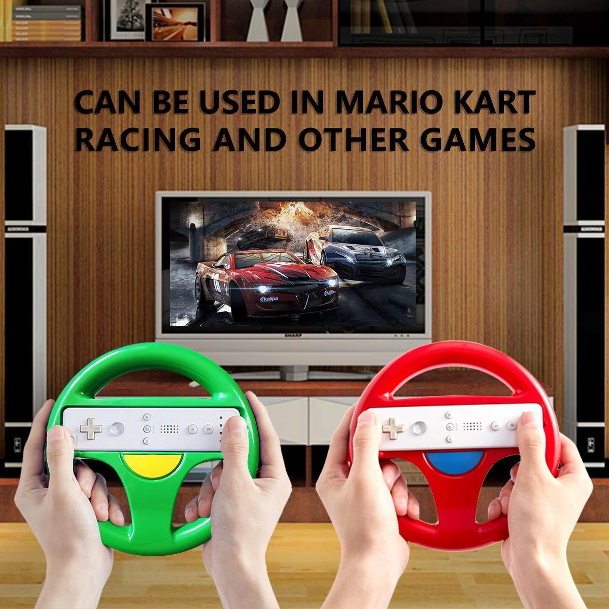 DOYO 2 Pack Wii steering wheel 360 Degree Rotation Mario Kart Racing Game Steering Wheel (Red & Green) - DOYO Game