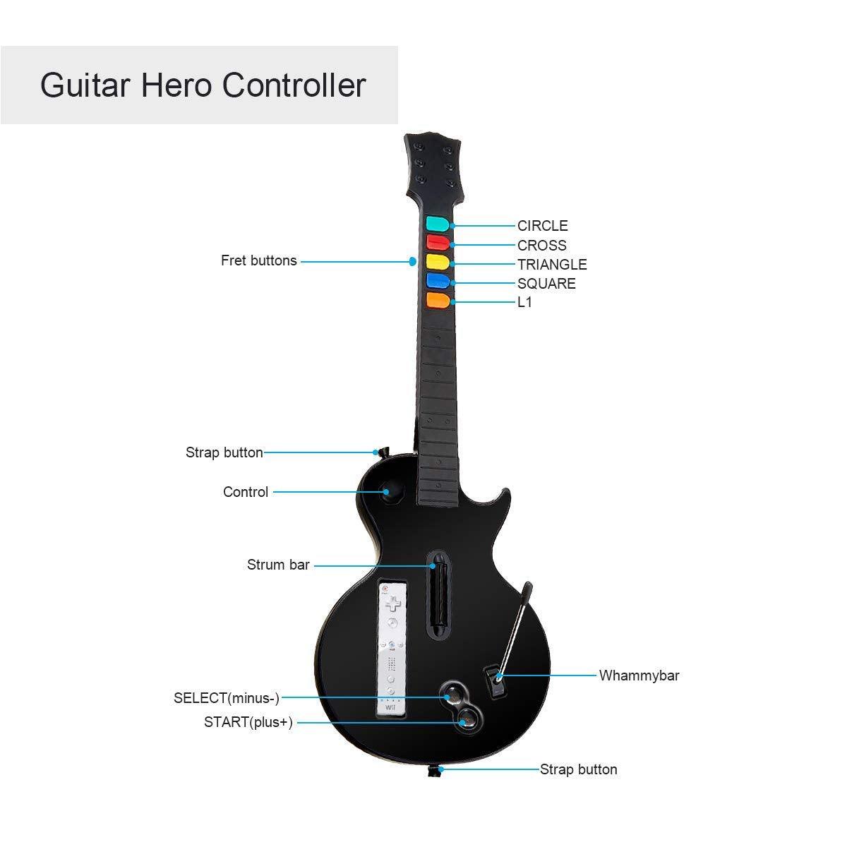 DOYO Wireless Wii Guitar Compatible with Guitar Hero and Rock Band Games Black 5-Key - DOYO Game