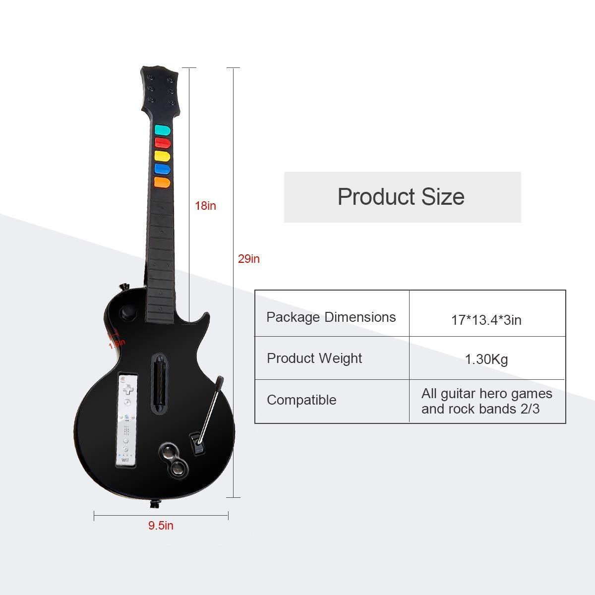 DOYO Wireless Wii Guitar Compatible with Guitar Hero and Rock Band Games Black 5-Key - DOYO Game